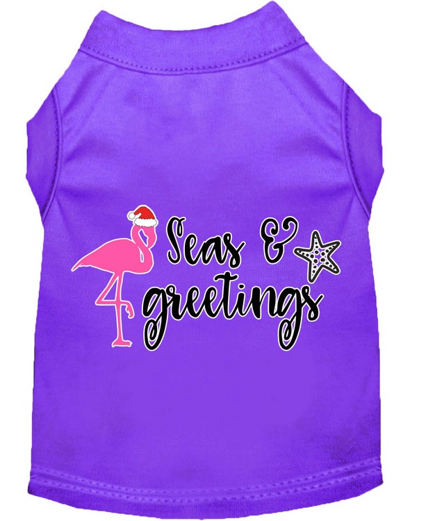 Seas and Greetings Screen Print Dog Shirt Purple Lg